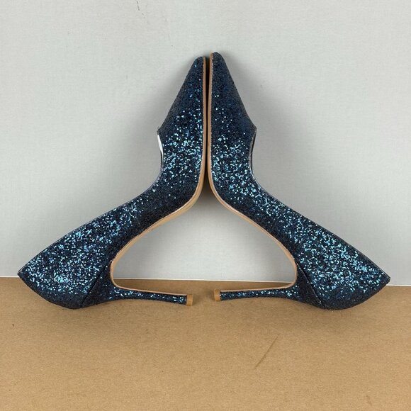 Jewel Badgley Mischka Glitter Heels Womens 6.5 Blue Stiletto Pump Pointed Toe - Picture 6 of 10